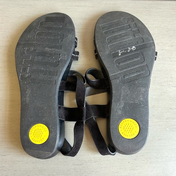 FitFlop Lumy Women Black Strappy Suede Studded Wedge Sandals Sz 8 Comfort - Picture 12 of 14